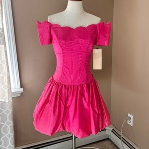 Vintage 80s Pink Puff Bubble Skirt Prom Party Mini Dress 3/4 NWT Barbie